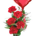 Send a lighthearted message of love with this adorable combination of ruby red carnations and a heart or 'love' mylar, too.