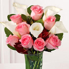 Rose and Lily Celebration with Vase - 13 Stems