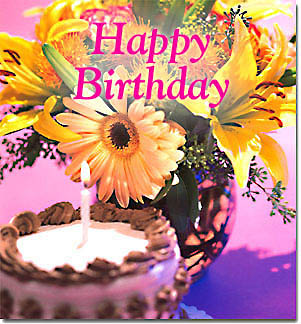 Happy Birthday Virtual Cake and Flowers
