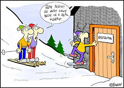 Funny holiday ecard with skiier in to much of a hurry!