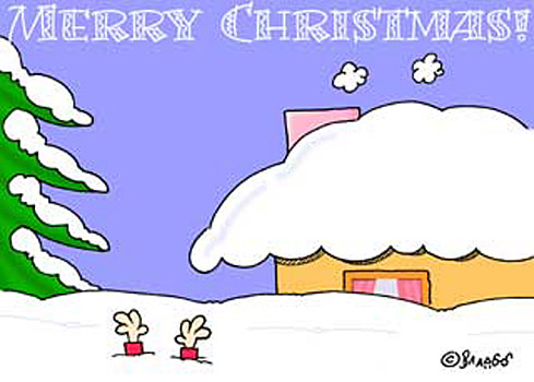 Funny winter holiday Ecard with snowed in house