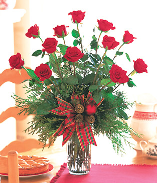 Holiday Red Roses Vase