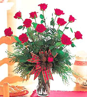 Holiday Red Roses Vase
