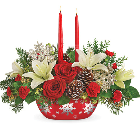 Teleflora Christmas Centerpiece 2022 Telefloraâ® Snowflake Treasures Christmas Centerpiece