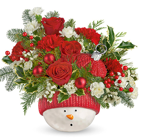2022 Teleflora Christmas Container Snowman Teleflora Snowman Ornament Bouquet Deluxe - Nationwide Delivery