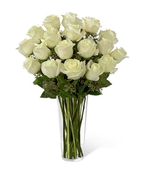 FTD White Roses Bouquet Deluxe - 18 White Roses Vase