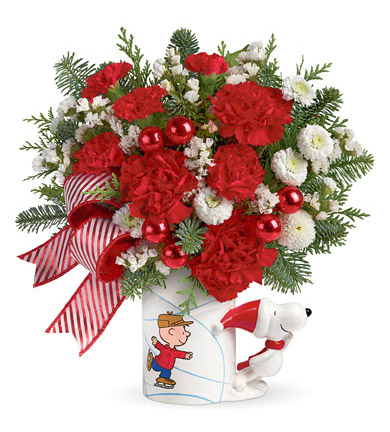 peanuts christmas mug bouquet by teleflora florist delivery teleflora peanuts christmas mug