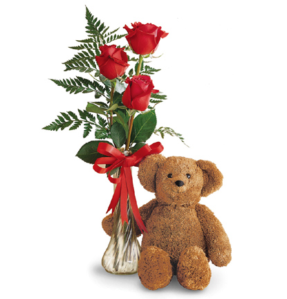 Teddy Bear and Roses Bud Vase