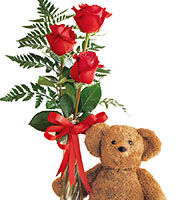 Teddy Bear and Roses Bud Vase