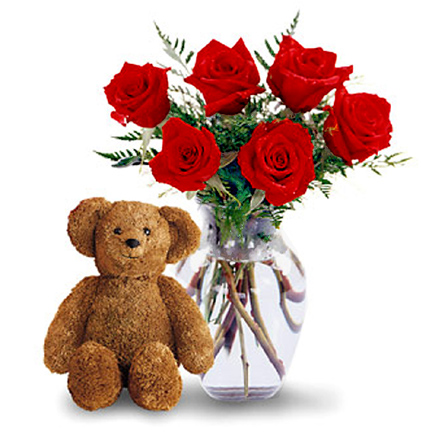 Luv You Roses and Teddy Bear