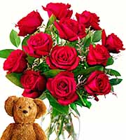 FTD Dozen Roses and Teddy Bear