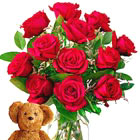 FTD Dozen Roses and Teddy Bear