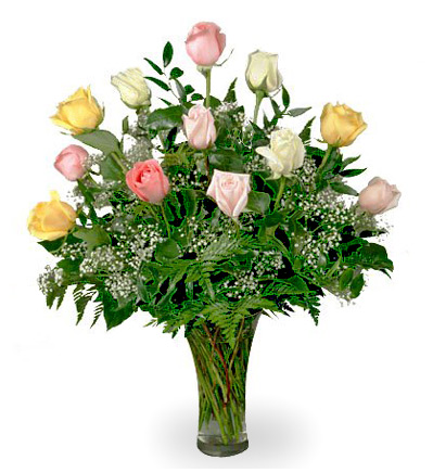 - Mixed Pastel Roses Vase