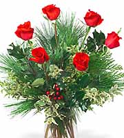 Holiday Half Dozen Roses Vase