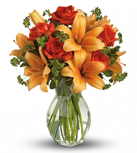 Fiery Lily and Roses Vase