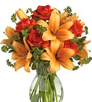 Fiery Lily and Roses Vase