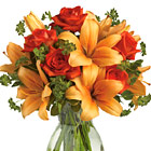 Fiery Lily and Roses Vase