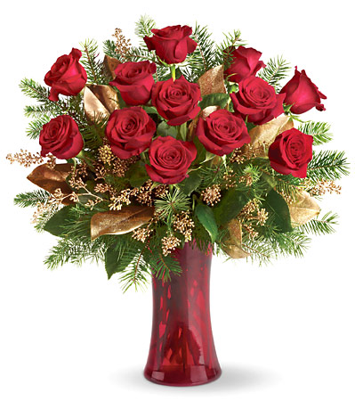 Christmas Dozen Roses Vase