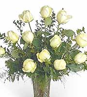 Dozen White Roses Vased