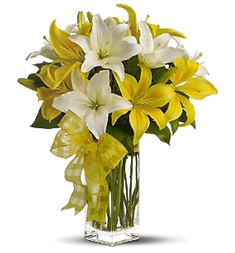 Yellow and White Lilies Vase