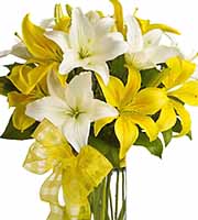 Yellow and White Lilies Vase