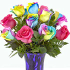 Time to Celebrate Rainbow Roses with Vase