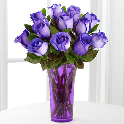 - Popping Purple Roses Bouquet with Vase