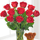 Red Roses and Hugs with Vase