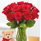Dozen Red Roses with Bear and Chocolates