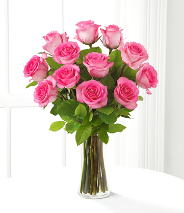 - One Dozen Pink Roses with Vase