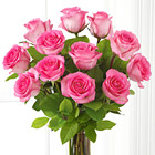 One Dozen Pink Roses with Vase
