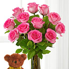 Pink Roses and Hugs with Vase