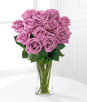 - One Dozen Lavender Roses with Vase