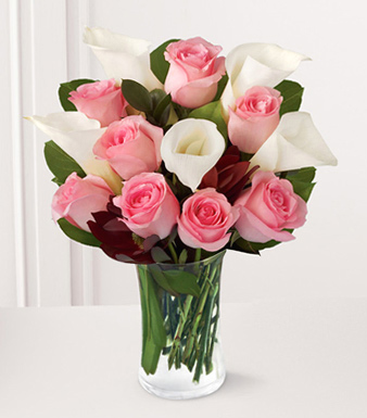 - Rose and Lily Celebration with Vase - 13 Stems