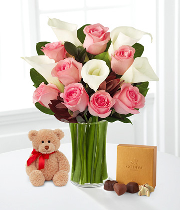 - Fabled Beauty with Bear, Chocolates and Vase