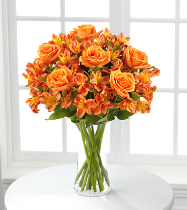 - Orange Burst Bouquet with Vase