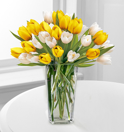 - Sunlight Sparkle Tulip Bouquet with Vase