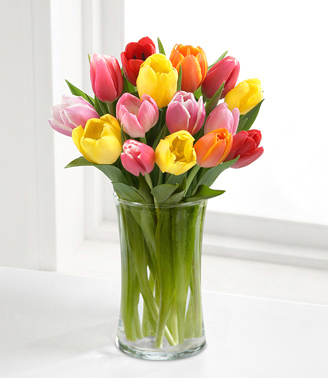 - Rush of Color Tulip Bouquet with Vase