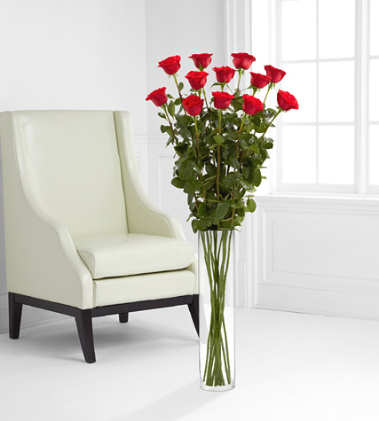 - One Dozen Red 4 Ft. Roses with Vase