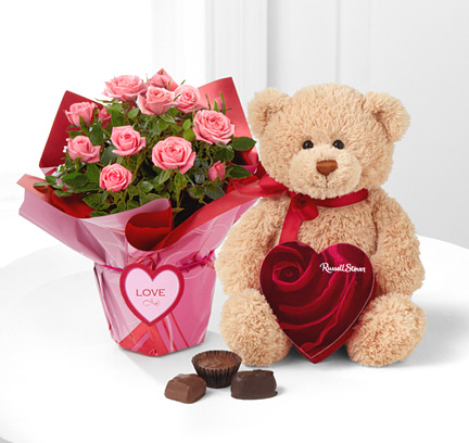 - Heart's Connection Mini Rose, Chocolates & Bear