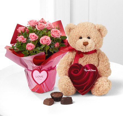 - Heart's Connection Mini Rose, Chocolates & Bear